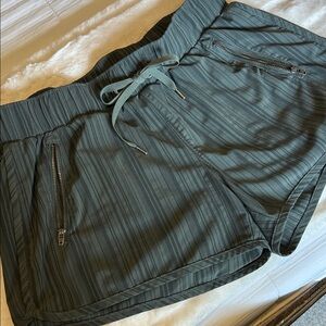 Athleta Striped Sway Medium Olive Green Drawstring Shorts